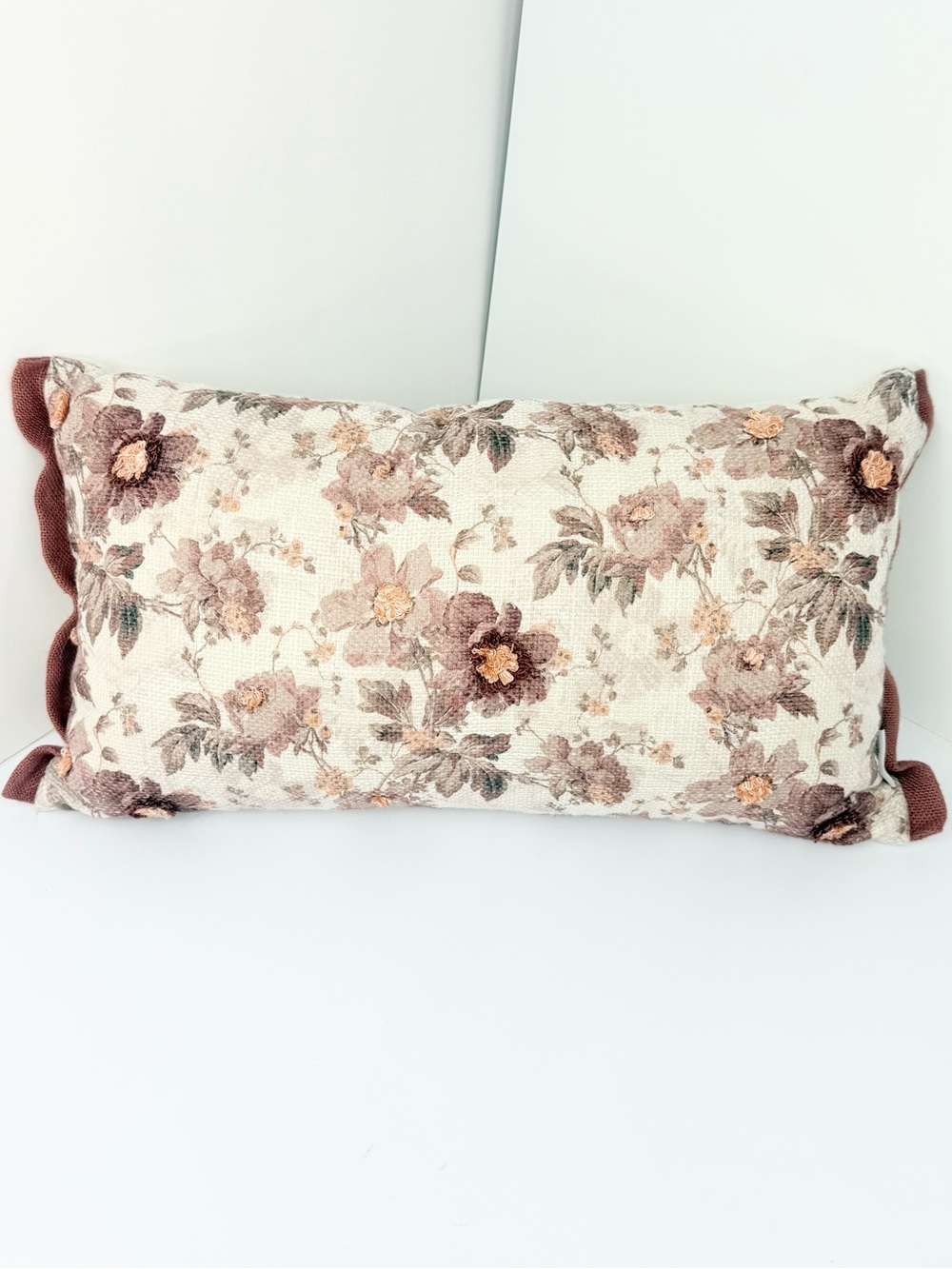 Artistic Accents Woven Cream Mauve Pink Tufted Floral Whimsical Accent Pillow